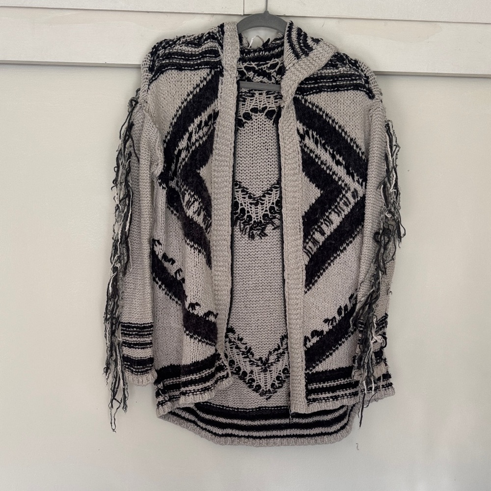 Free People Black and Gray Patterned Cardigan
